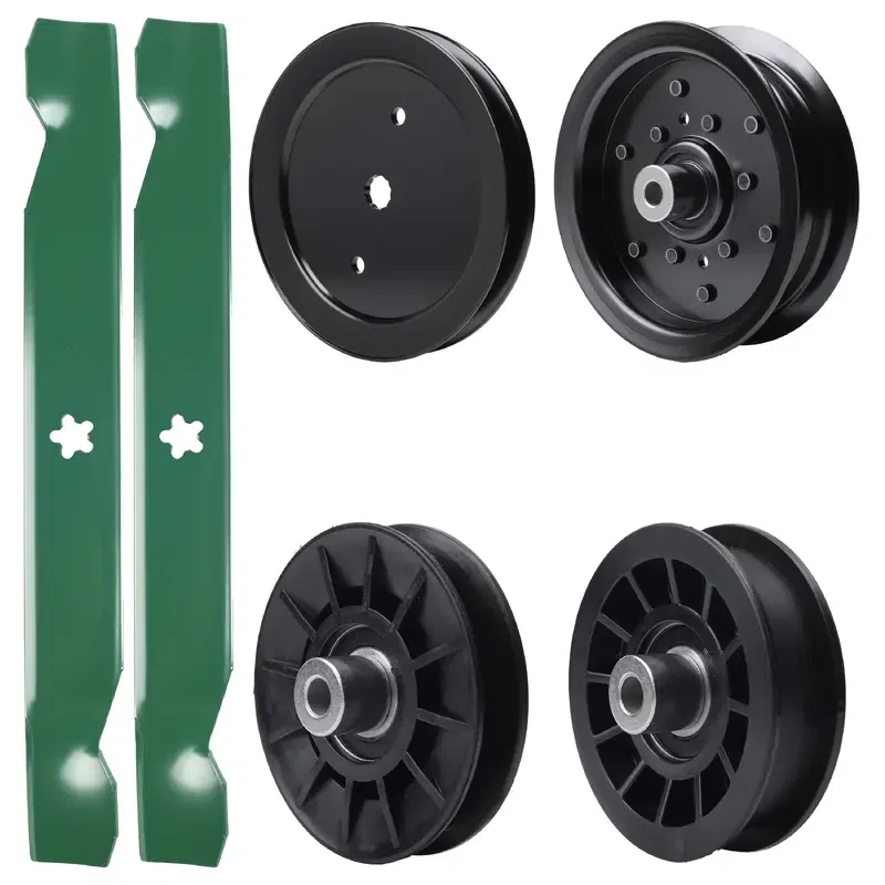 UDC Parts Mower Kit / Pulley 195945 + Pulley 532194326 + Pulley 532196106 + Pulley 532194327 + 2 Pack Blades 138497 / Fits Jonsered LT2216 LT2216A2 LT2217A