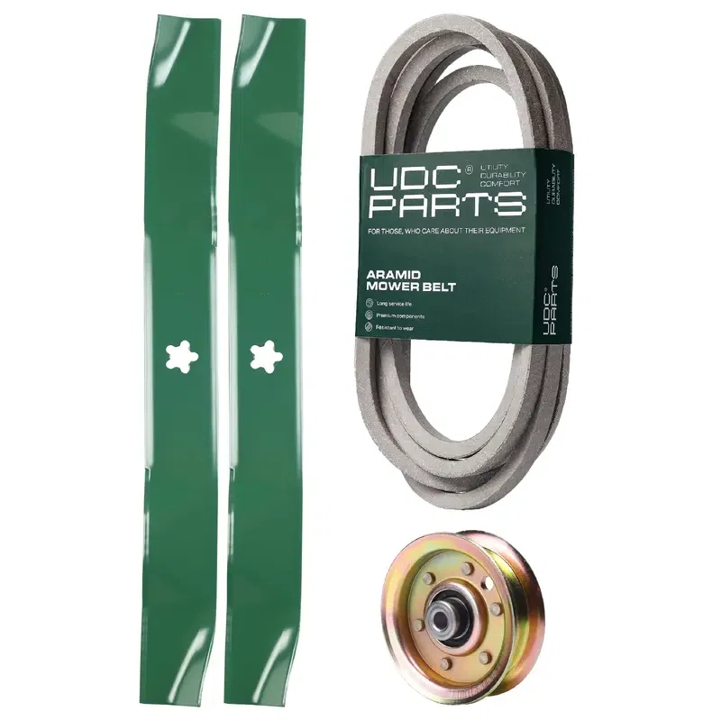 UDC Parts Mower Kit / Belt 539109243 + Pulley 173437 + 2 Pack Blades 134149 / Fits Husqvarna LTH1542