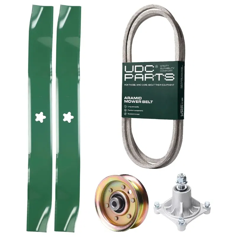 UDC Parts Mower Kit / Belt 174368 + Pulley 173437 + Spindle 532174356 + 2 Pack Blades 134149 / Fits Jonsered LT2122A2