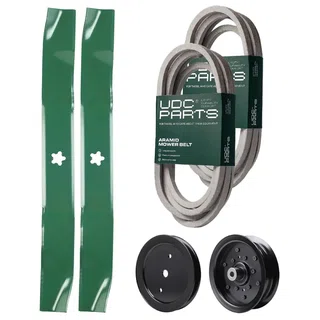 UDC Parts Mower Kit / Belt 539114557 + Belt 539117245 + Pulley 195945 + Pulley 532196106 + 2 Pack Blades 134149 / Fits Husqvarna RZ4219