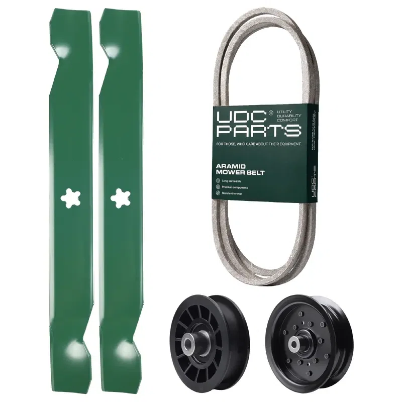 UDC Parts Mower Kit / Belt 194346 + Pulley 532196106 + Pulley 532194327 + 2 Pack Blades 138497 / Fits Jonsered LT2216 LT2216A2