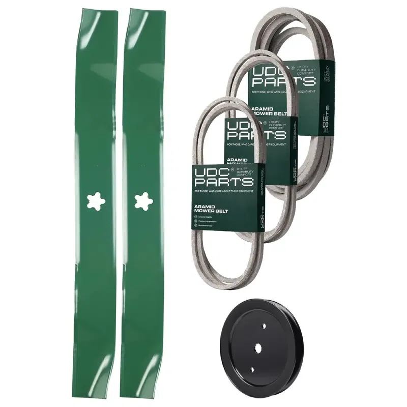 UDC Parts Mower Kit / Belt 130969 + Belt 197242 + Belt 197253 + Pulley 195945 + 2 Pack Blades 134149 / Fits Jonsered LT2223A2