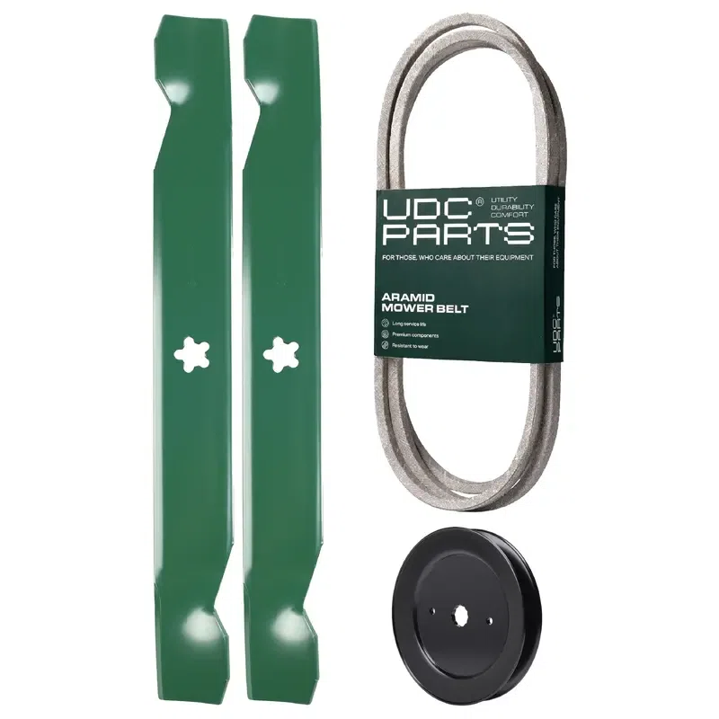 UDC Parts Mower Kit / Belt 138255 + Pulley 129861 + 2 Pack Blades 138497 / Fits Husqvarna LT125 LT152