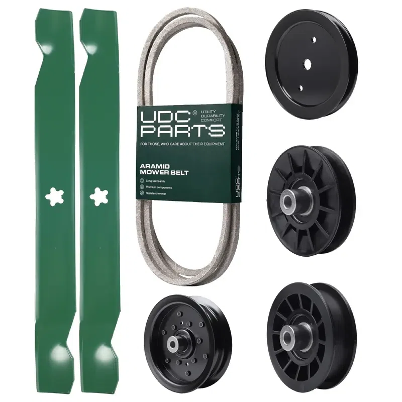 UDC Parts Mower Kit / Belt 194346 + Pulley 195945 + Pulley 532194326 + Pulley 532196106 + Pulley 532194327 + 2 Pack Blades 138971 / Fits Husqvarna LT1942 YT16542 YT16542T YT1942 YT1942T