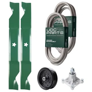 UDC Parts Mower Kit / Belt 539114557 + Belt 539117245 + Pulley 532196106 + Spindle 532174356 + 2 Pack Blades 405380 / Fits Husqvarna LSZ4622 LSZ5422 LSZ5424 RZ4219