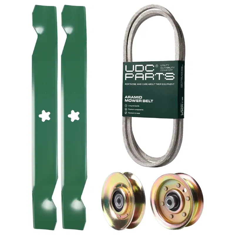 UDC Parts Mower Kit / Belt 140294 + Pulley 127783 + Pulley 173437 + 2 Pack Blades 138497 / Fits Jonsered LT2115 LT2115A