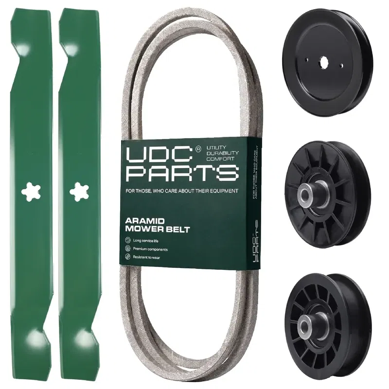 UDC Parts Mower Kit / Belt 130969 + Pulley 532129861 + Pulley 532194326 + Pulley 532194327 + 2 Pack Blades 138497 / Fits Husqvarna YTH22V42LS