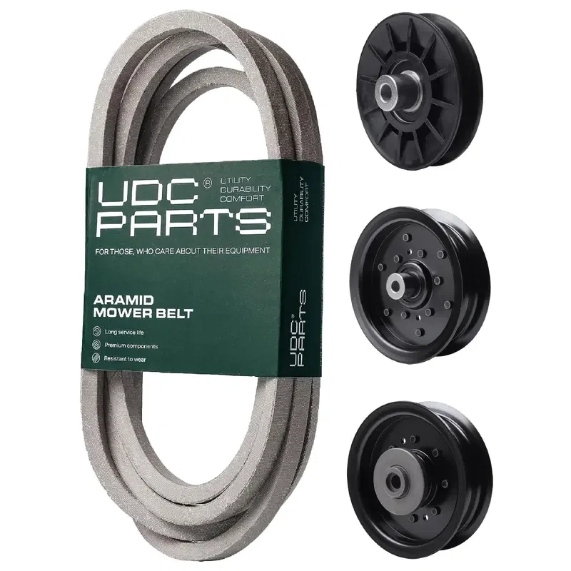 UDC Parts Mower Kit / Belt 197242 + Pulley 532194326 + Pulley 532196104 + Pulley 532196106 / Fits Husqvarna 2348LS GTH2448T GTH2648 LOGTH2448T R53W Rider 1030 TS148 TS148X TS148XK YT48CS YTA24V48