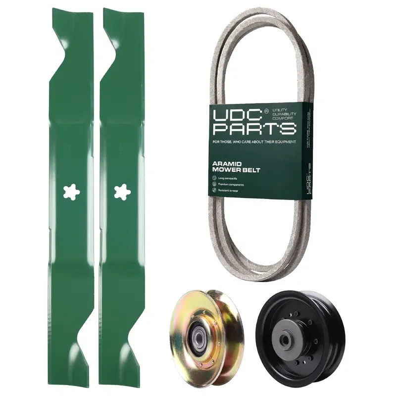 UDC Parts Mower Kit / Belt 194346 + Pulley 127783 + Pulley 532196104 + 2 Pack Blades 405380 / Fits Husqvarna LT1597
