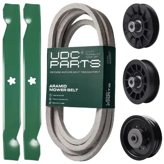 UDC Parts Mower Kit / Belt 539117245 + Pulley 532194326 + Pulley 532194327 + Pulley 532196104 + 2 Pack Blades 138497 / Fits Husqvarna LT1597