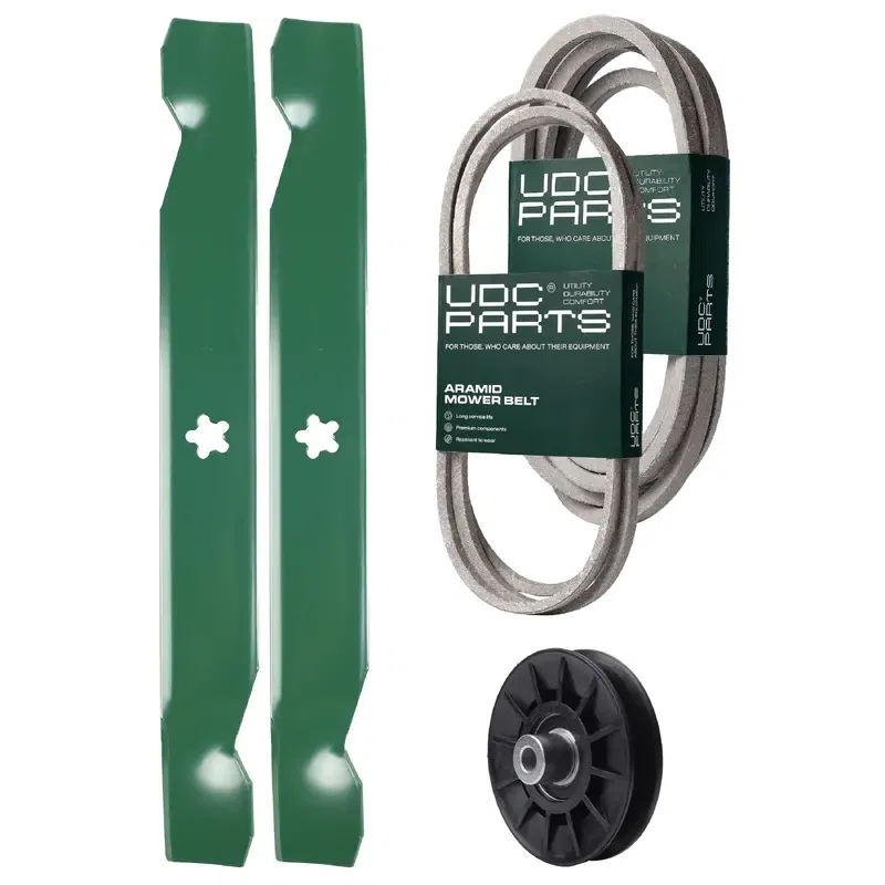 UDC Parts Mower Kit / Belt 194346 + Belt 539117245 + Pulley 532194326 + 2 Pack Blades 138497 / Fits Husqvarna LT1597