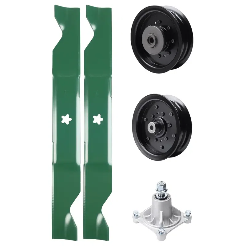 UDC Parts Mower Kit / Pulley 532196106 + Pulley 532196104 + Spindle 532174356 + 2 Pack Blades 405380 / Fits Husqvarna LSZ4622 LSZ5422 LSZ5424