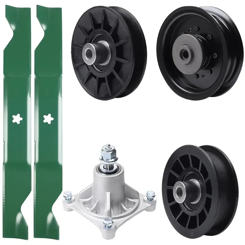 UDC Parts Mower Kit / Pulley 532194326 + Pulley 532194327 + Pulley 532196104 + Spindle 532174356 + 2 Pack Blades 405380 / Fits Husqvarna LT1597
