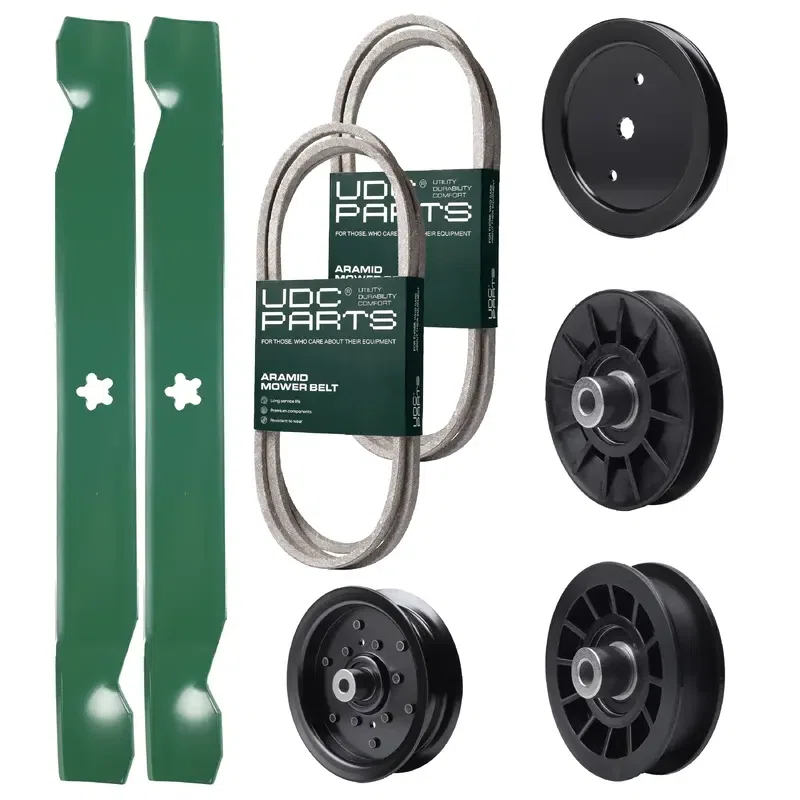 UDC Parts Mower Kit / Belt 130969 + Belt 140218 + Pulley 195945 + Pulley 532194326 + Pulley 532196106 + Pulley 532194327 + 2 Pack Blades 138971 / Fits Jonsered LT2216A2 LT2217A