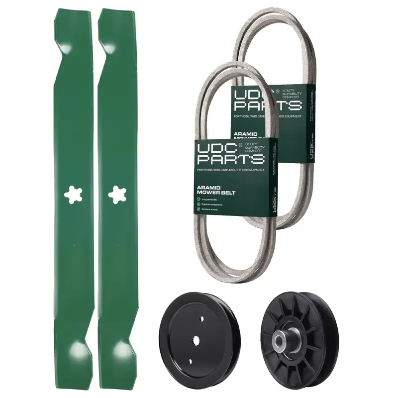 UDC Parts Mower Kit / Belt 140218 + Belt 197253 + Pulley 195945 + Pulley 532194326 + 2 Pack Blades 138971 / Fits Jonsered LT2216A2 LT2217A LT2223A2