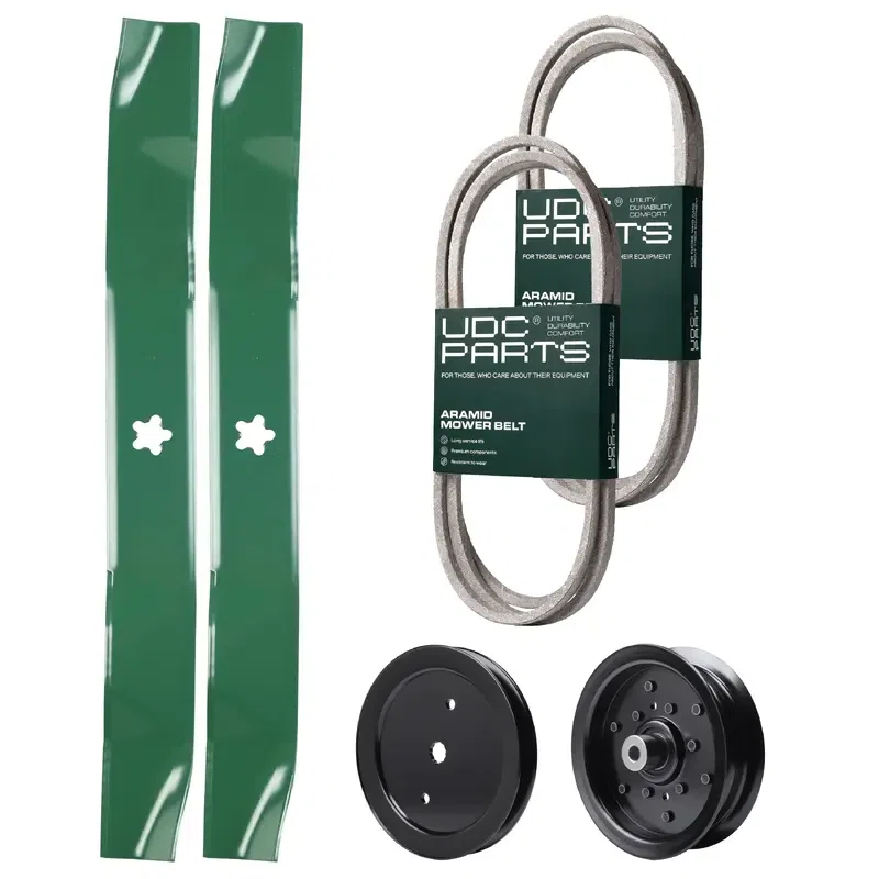 UDC Parts Mower Kit / Belt 130969 + Belt 138255 + Pulley 195945 + Pulley 532196106 + 2 Pack Blades 134149 / Fits Jonsered LT2217A
