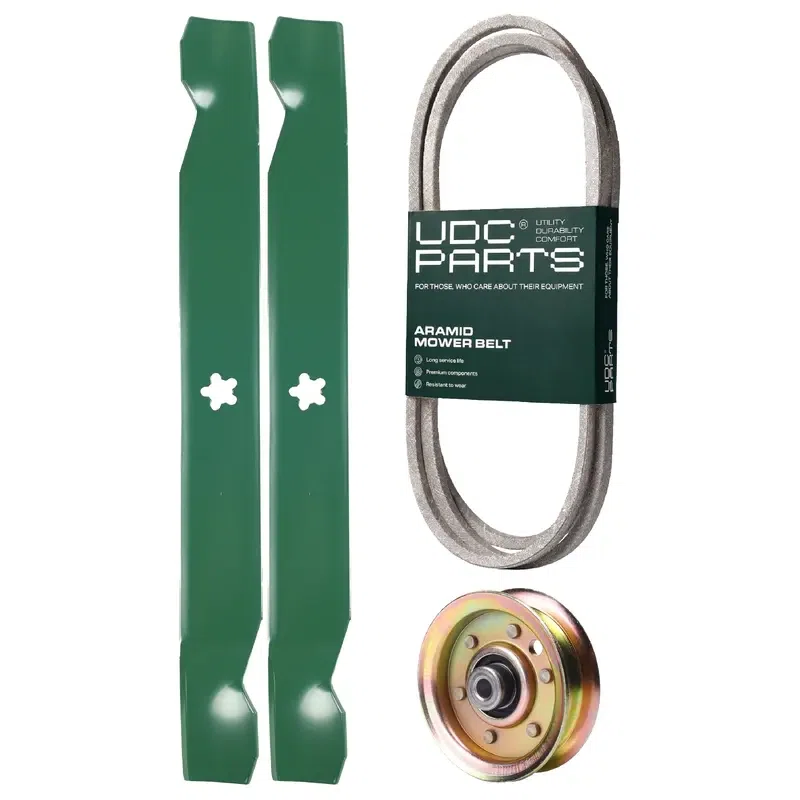 UDC Parts Mower Kit / Belt 130969 + Pulley 173437 + 2 Pack Blades 138971 / Fits Husqvarna YTH150 XP