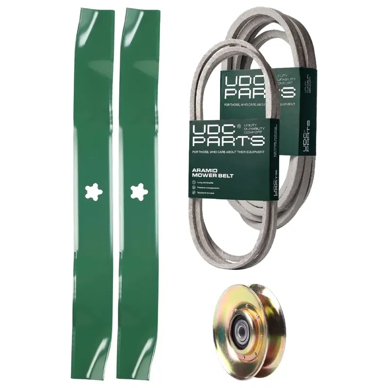 UDC Parts Mower Kit / Belt 144959 + Belt 539109243 + Pulley 127783 + 2 Pack Blades 134149 / Fits Husqvarna LTH1542