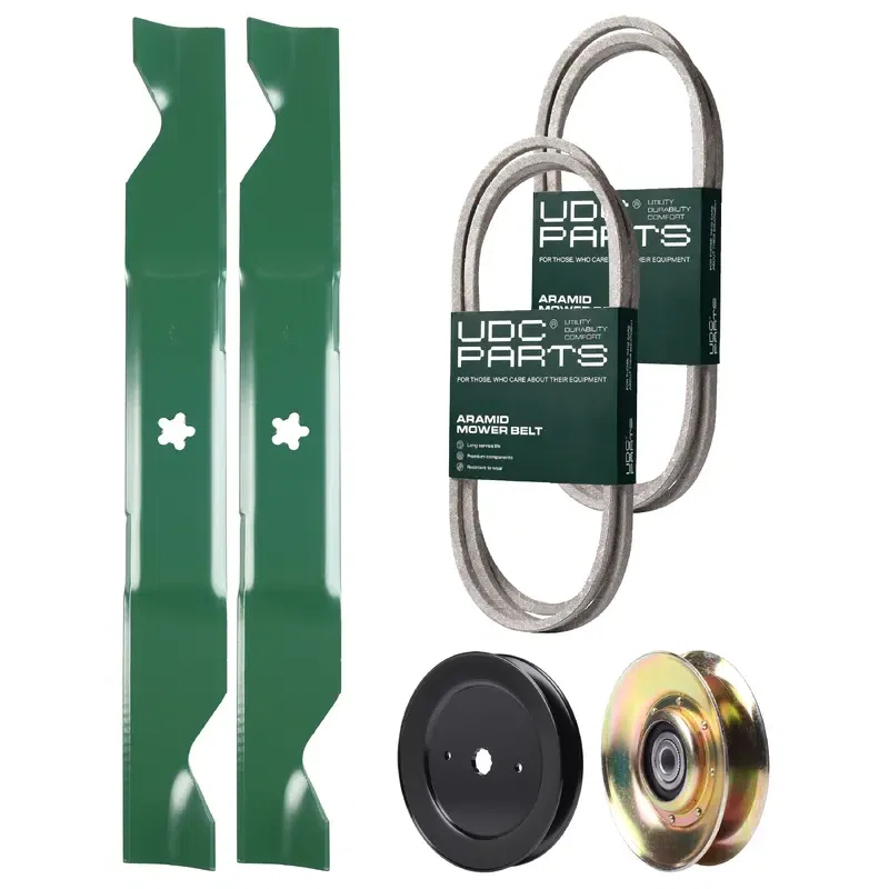 UDC Parts Mower Kit / Belt 130969 + Pulley 127783 + Pulley 129861 + 2 Pack Blades 405380 / Fits Husqvarna CTH150 YTH200