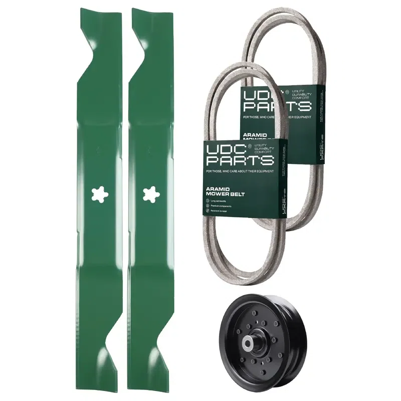 UDC Parts Mower Kit / Belt 197253 + Belt 405143 + Pulley 532196106 + 2 Pack Blades 405380 / Fits Husqvarna YTA1946 YTA20V46 YTA22V46 YTH20K46