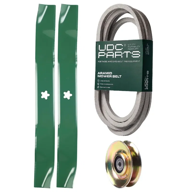 UDC Parts Mower Kit / Belt 539109243 + Pulley 127783 + 2 Pack Blades 134149 / Fits Husqvarna LTH1542