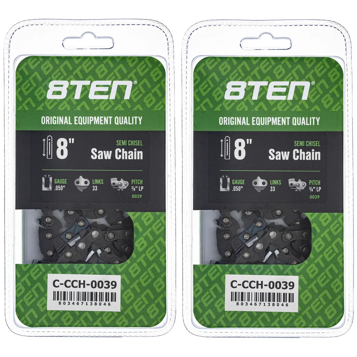 Chainsaw Chain 8 Inch .050 3/8 LP 33DL For Greenworks Earthwise Sun Joe 91PX033 S33-21 H3733 | 2-PACK