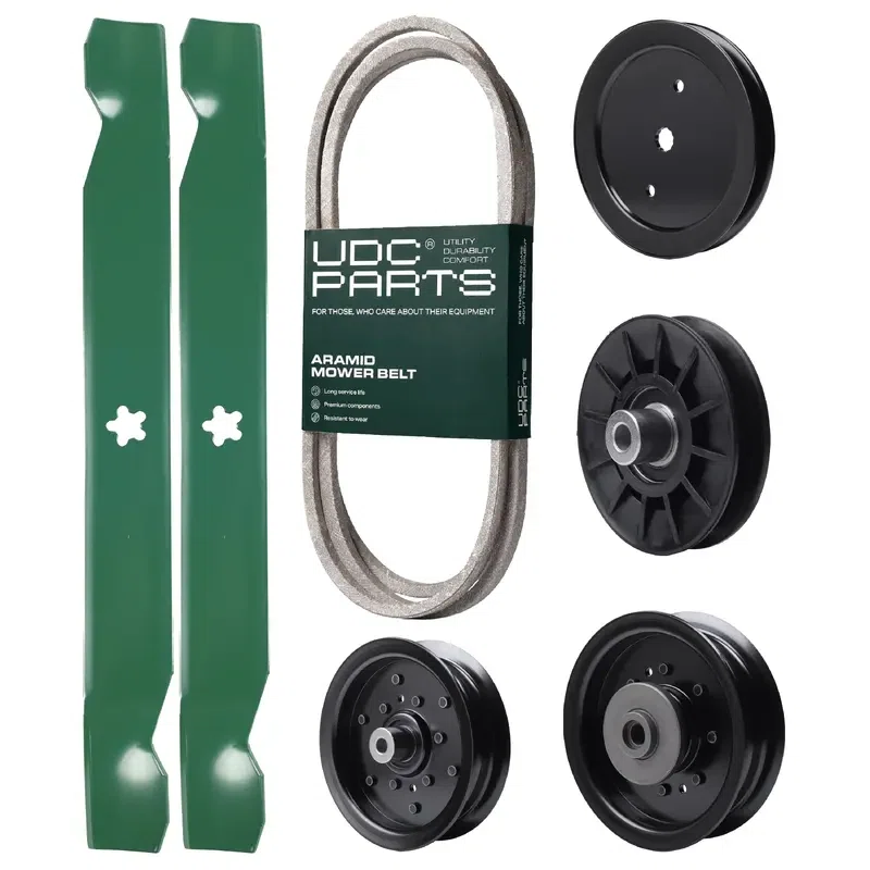 UDC Parts Mower Kit / Belt 130969 + Pulley 195945 + Pulley 532194326 + Pulley 532196104 + Pulley 532196106 + 2 Pack Blades 138971 / Fits Husqvarna YTH23V42