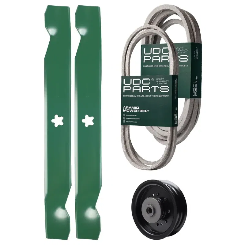UDC Parts Mower Kit / Belt 138255 + Belt 539117245 + Pulley 532196104 + 2 Pack Blades 138497 / Fits Husqvarna LT1597