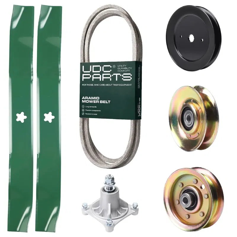 UDC Parts Mower Kit / Belt 140294 + Pulley 127783 + Pulley 129861 + Pulley 173437 + Spindle 532174356 + 2 Pack Blades 134149 / Fits Jonsered LT2122A2