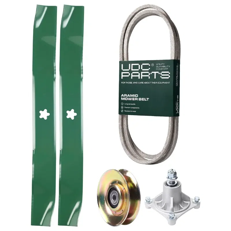 UDC Parts Mower Kit / Belt 180808 + Pulley 127783 + Spindle 532174356 + 2 Pack Blades 134149 / Fits Jonsered LT2122A2