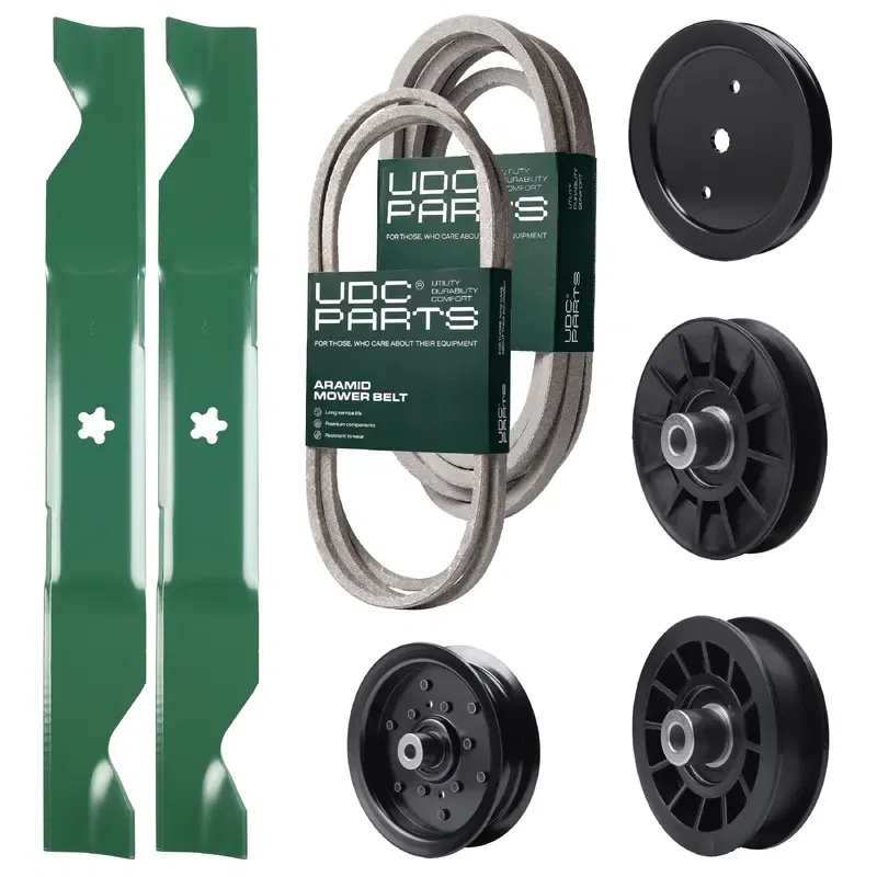 UDC Parts Mower Kit / Belt 197242 + Belt 405143 + Pulley 195945 + Pulley 532194326 + Pulley 532196106 + Pulley 532194327 + 2 Pack Blades 405380 / Fits Jonsered LT2320A2