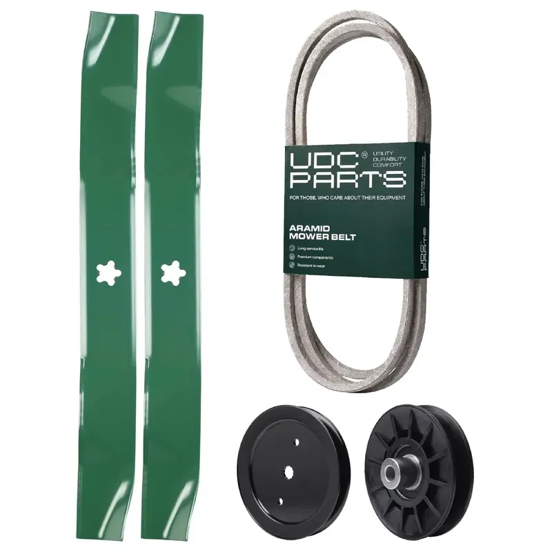 UDC Parts Mower Kit / Belt 130969 + Pulley 195945 + Pulley 532194326 + 2 Pack Blades 134149 / Fits Husqvarna LT2223A2 LTH171 TS142 YTH20K42 YTH20V42 YTH21K42 YTH22K42 YTH22V42 YTH23V42