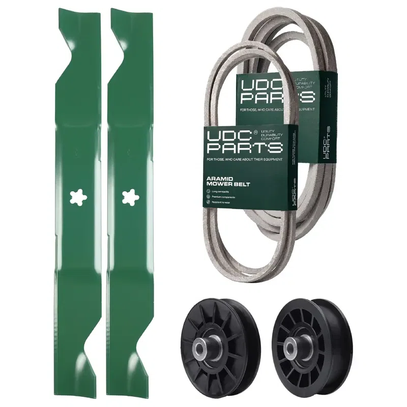 UDC Parts Mower Kit / Belt 130969 + Belt 197242 + Pulley 532194326 + Pulley 532194327 + 2 Pack Blades 405380 / Fits Jonsered LT2320A2