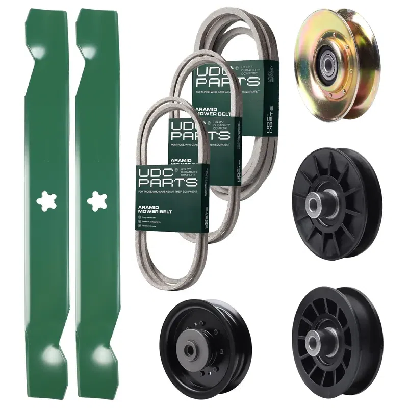 UDC Parts Mower Kit / Belt 138255 + Belt 194346 + Belt 539117245 + Pulley 127783 + Pulley 532194326 + Pulley 532194327 + Pulley 532196104 + 2 Pack Blades 138497 / Fits Husqvarna LT1597