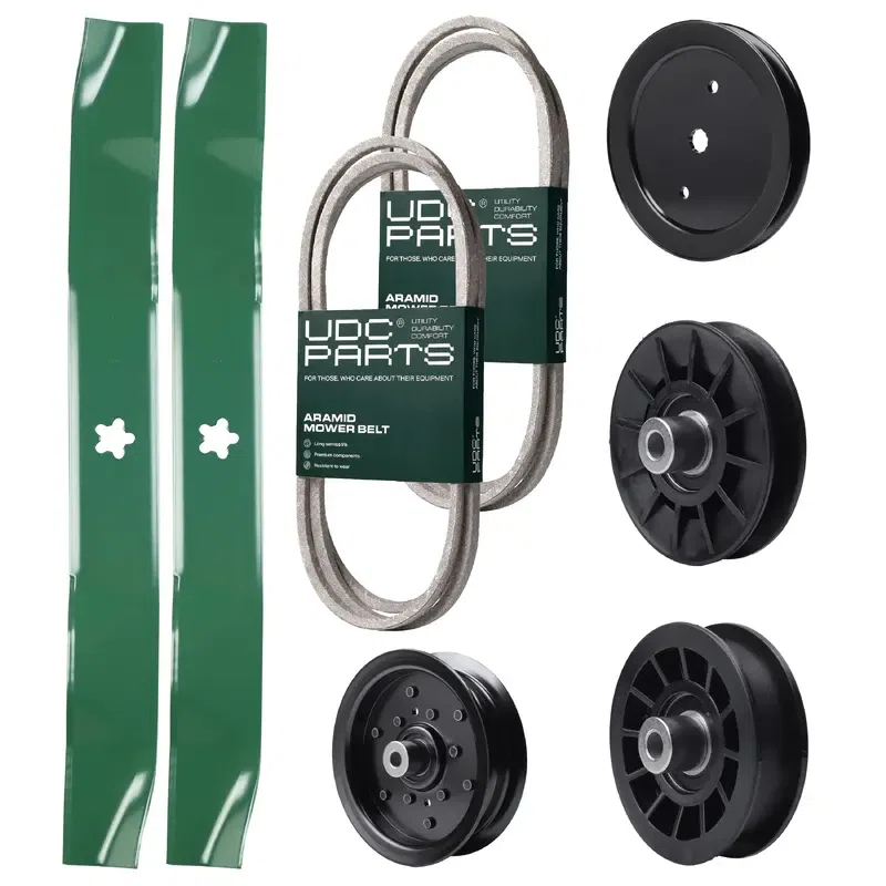 UDC Parts Mower Kit / Belt 138255 + Belt 197253 + Pulley 195945 + Pulley 532194326 + Pulley 532196106 + Pulley 532194327 + 2 Pack Blades 134149 / Fits Jonsered LT2216 LT2217A