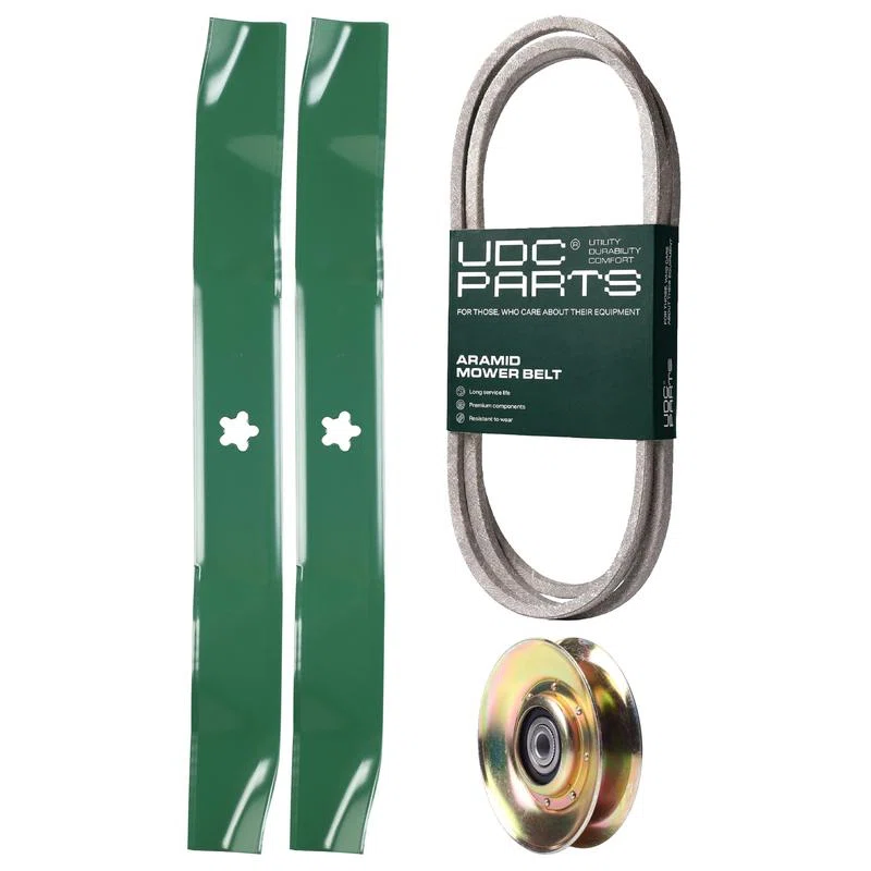 UDC Parts Mower Kit / Belt 144959 + Pulley 127783 + 2 Pack Blades 134149 / Fits Quality Pro QP17H42STA QP17H42STB