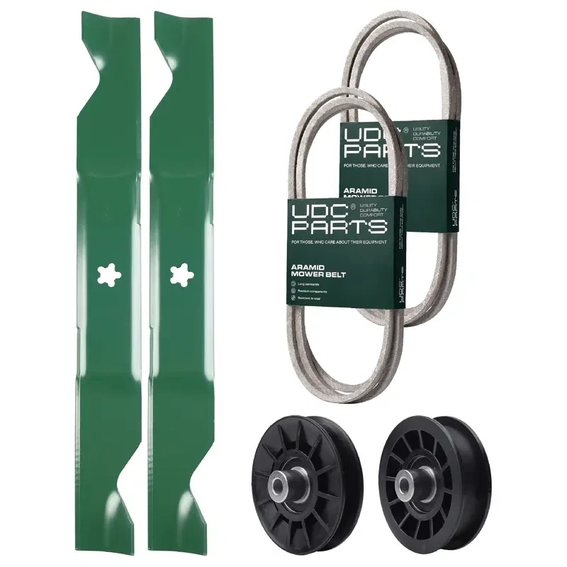 UDC Parts Mower Kit / Belt 197253 + Belt 405143 + Pulley 532194326 + Pulley 532194327 + 2 Pack Blades 405380 / Fits Poulan Pro PB185A46LT PB18VA46 PB20A46 PB20A46YT PB20VA46 PP20VA46 PPX19A46