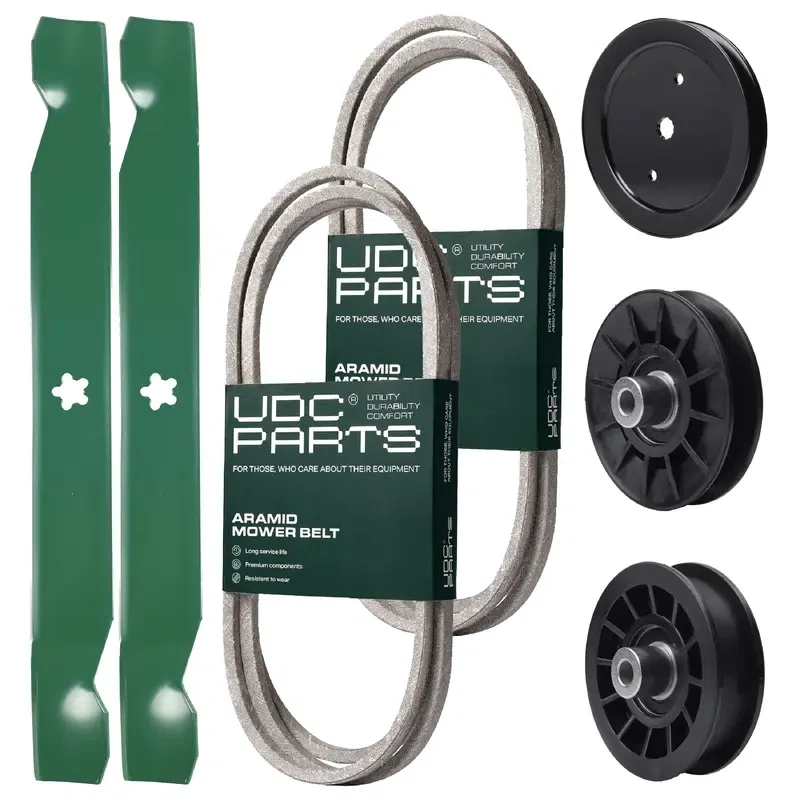 UDC Parts Mower Kit / Belt 138255 + Belt 197253 + Pulley 195945 + Pulley 532194326 + Pulley 532194327 + 2 Pack Blades 138971 / Fits Jonsered LT2216 LT2217A