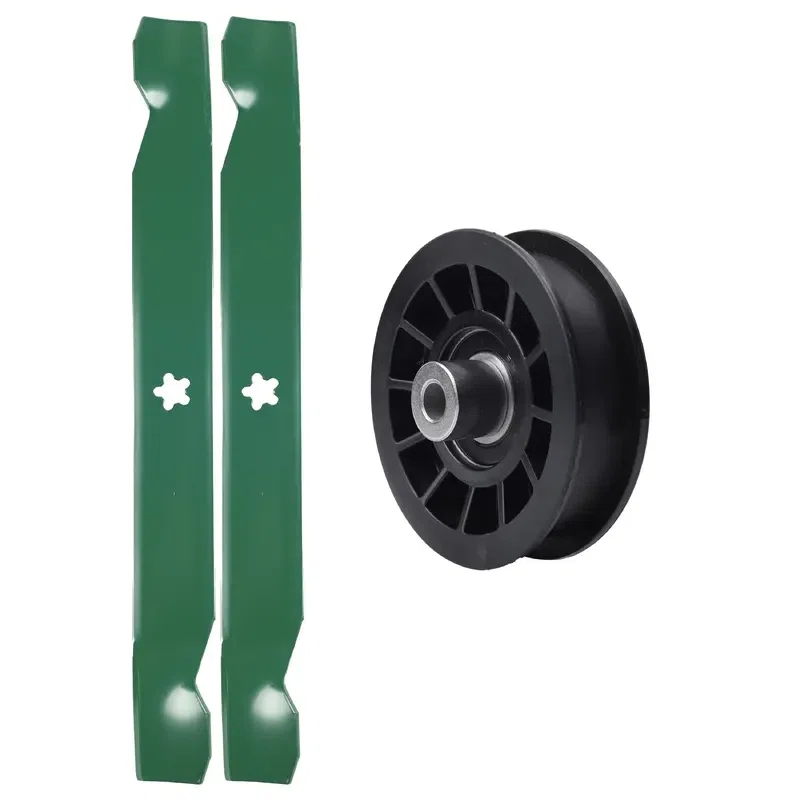 UDC Parts Mower Kit / Pulley 532194327 + 2 Pack Blades 138971 / Fits Poulan Pro PB145G42 PB15542LT PB175A42LT PB175A46 PB175G42 PB185A42 PB195A46LT PB195H42LT PB195H42LTX PB19H42YT PB2042YT PB20A42LT