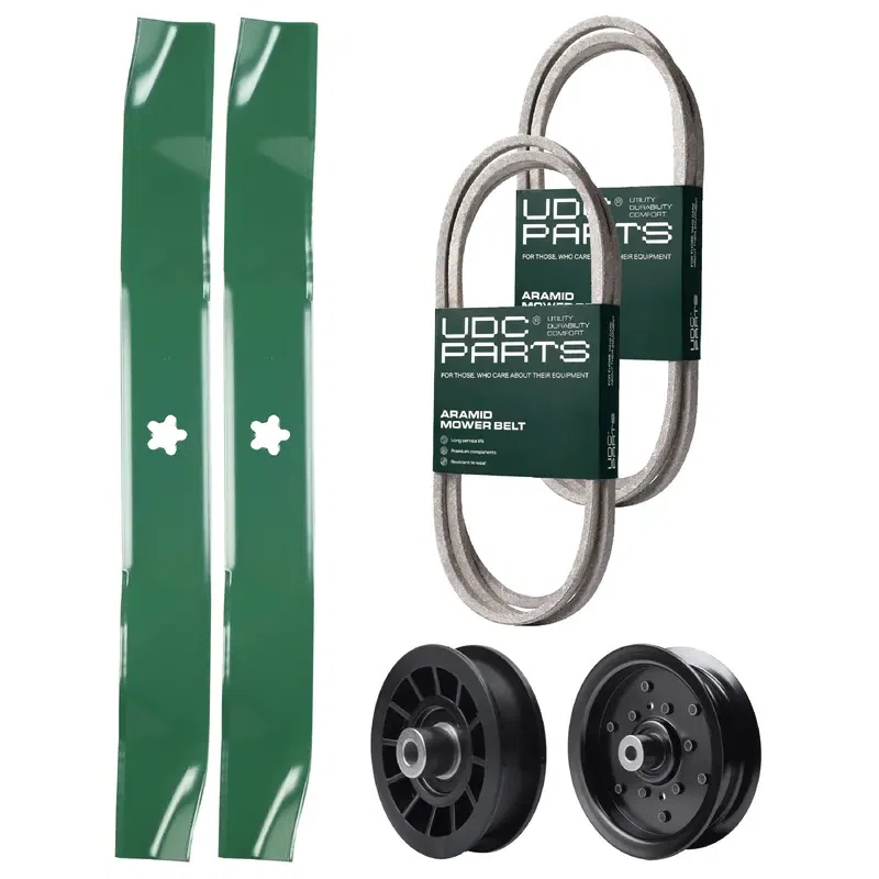 UDC Parts Mower Kit / Belt 194346 + Belt 197253 + Pulley 532196106 + Pulley 532194327 + 2 Pack Blades 134149 / Fits Jonsered LT2216 LT2216A2