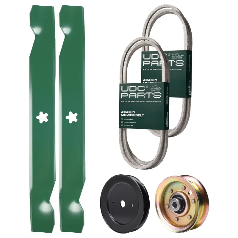 UDC Parts Mower Kit / Belt 138255 + Belt 144959 + Pulley 129861 + Pulley 173437 + 2 Pack Blades 138497 / Fits Poulan PXT12538