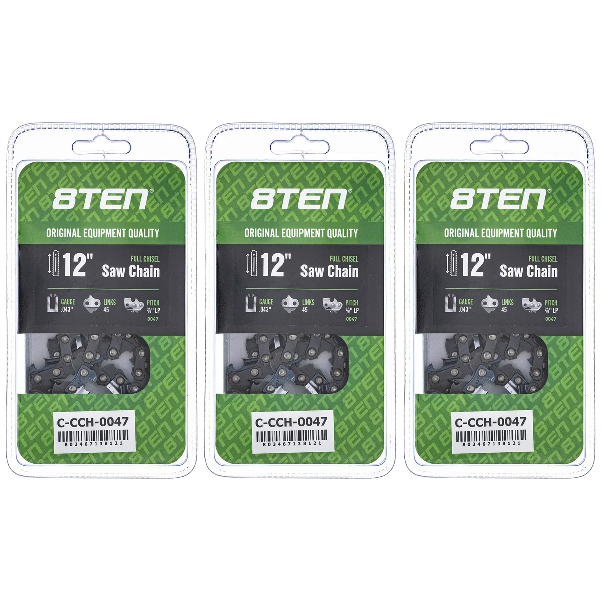 Chainsaw Chain 12 Inch .043 3/8 LP 45DL For Echo Black and Decker Homelite 90PX045G 90PX45CQ | 3-PACK