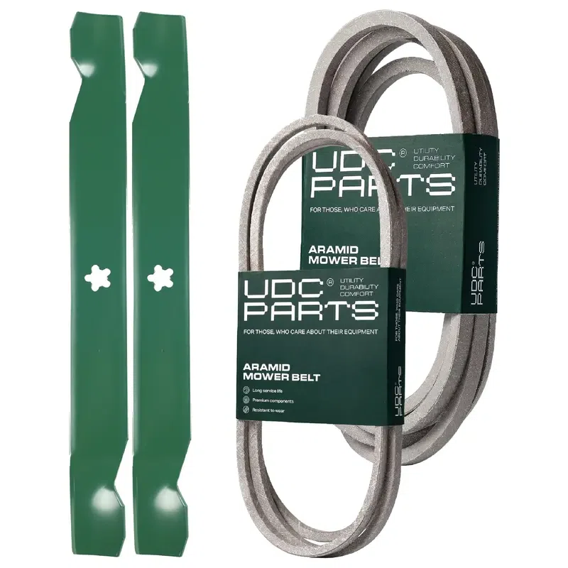 UDC Parts Mower Kit / Belt 140218 + Belt 197242 + 2 Pack Blades 138971 / Fits Jonsered LT2223A2