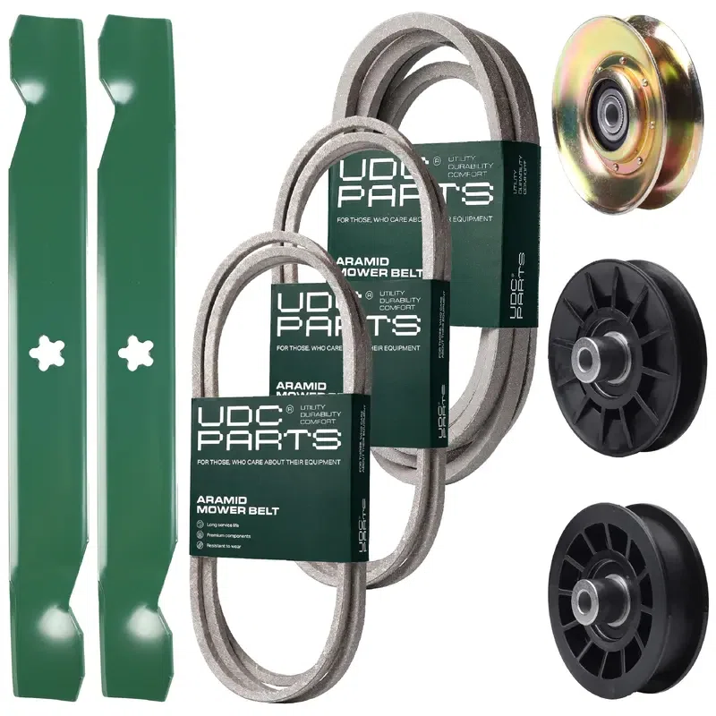 UDC Parts Mower Kit / Belt 138255 + Belt 194346 + Belt 539117245 + Pulley 127783 + Pulley 532194326 + Pulley 532194327 + 2 Pack Blades 138497 / Fits Husqvarna LT1597
