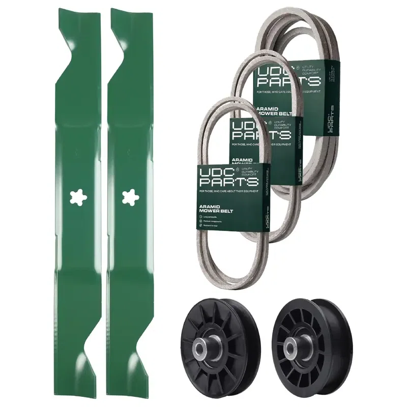 UDC Parts Mower Kit / Belt 130969 + Belt 197242 + Belt 405143 + Pulley 532194326 + Pulley 532194327 + 2 Pack Blades 405380 / Fits Jonsered LT2320A2
