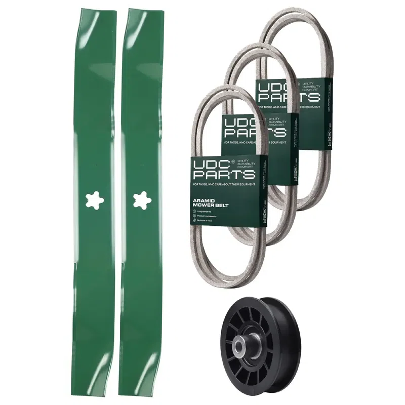 UDC Parts Mower Kit / Belt 130969 + Belt 138255 + Belt 197253 + Pulley 532194327 + 2 Pack Blades 134149 / Fits Jonsered LT2217A
