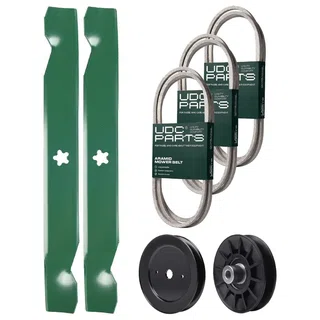 UDC Parts Mower Kit / Belt 532194346 + Belt 138255 + Belt 197253 + Pulley 129861 + Pulley 532194326 + 2 Pack Blades 138497 / Fits Husqvarna LT152
