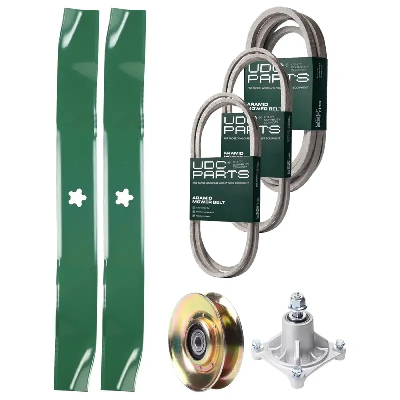 UDC Parts Mower Kit / Belt 140294 + Belt 174883 + Belt 539109243 + Pulley 127783 + Spindle 532174356 + 2 Pack Blades 134149 / Fits Husqvarna LTH1542
