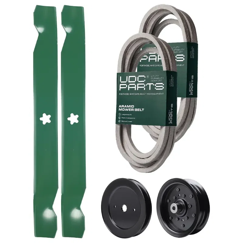 UDC Parts Mower Kit / Belt 539114557 + Belt 539117245 + Pulley 129861 + Pulley 532196106 + 2 Pack Blades 138971 / Fits Husqvarna RZ4219 RZ4619 RZ4620 RZ5422 RZ5424