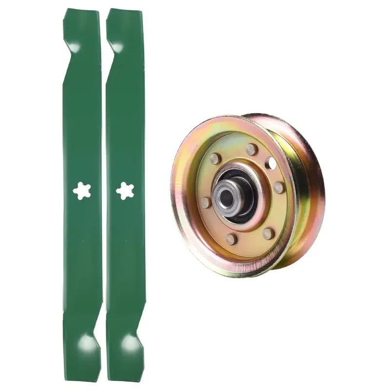 UDC Parts Mower Kit / Pulley 173437 + 2 Pack Blades 138971 / Fits Poulan 279370 PO14542LT PO17542LT PO19542LT PXT12538 PXT155G42 PXT175G42